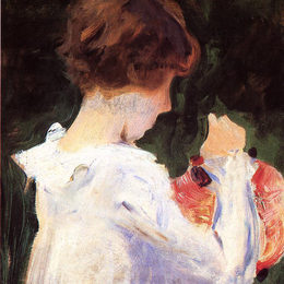 《波莉巴纳德与康乃馨、百合、百合的研究》约翰·辛格·萨金特(John Singer Sargent)高清作品欣赏