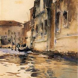 《威尼斯运河，宫角》约翰·辛格·萨金特(John Singer Sargent)高清作品欣赏