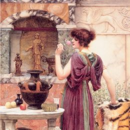 《在花园圣殿，庞贝古城》约翰·威廉·格维得(John William Godward)高清作品欣赏