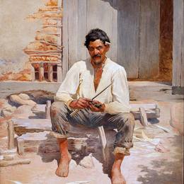 若塞·费尔拉兹·德·阿尔梅达·茹尼奥尔(Jose Ferraz de Almeida Junior)高清作品:Caipira Chopping Tobacco (Sketch)