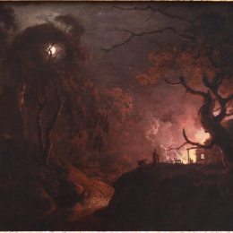 《夜间起火的小屋》约瑟夫·莱特(Joseph Wright)高清作品欣赏