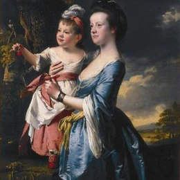 约瑟夫·莱特(Joseph Wright)高清作品:Portrait of Sarah Carver and her daughter Sarah