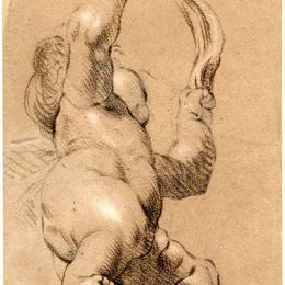 乔舒亚·雷诺兹(Joshua Reynolds)高清作品:Sketch of Putto Holding a Sash in Both Hands, Seen from Belo