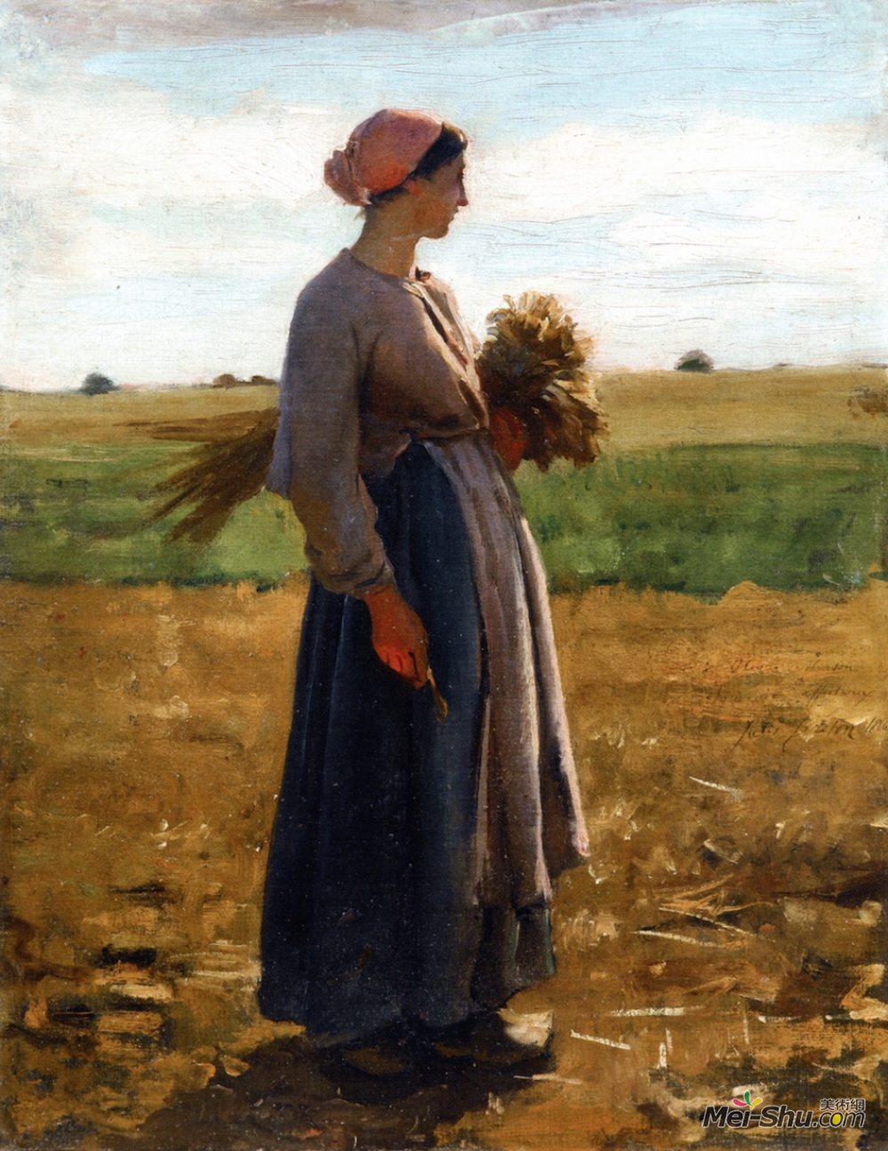 jules breton朱利叶斯·布雷顿油画6097《田野里的年轻女人》朱利叶斯