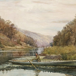 朱利安·艾斯通(Julian Ashton)高清作品:Boatman on the Hawkesbury River, at Cole and Candle Creek, n