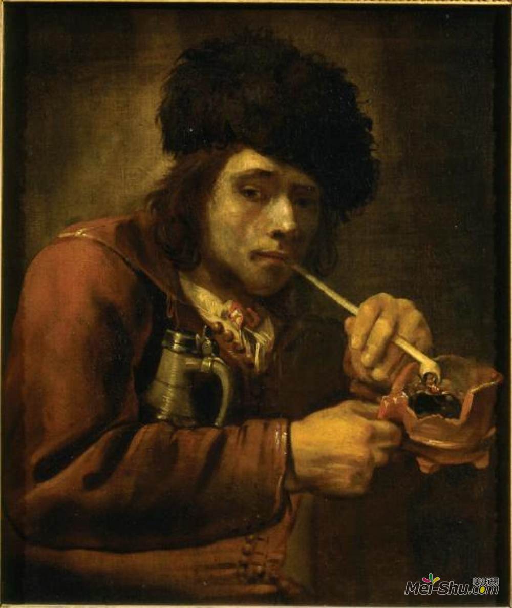 叼烟斗的男人油画图片