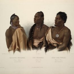 卡尔博德默(Karl Bodmer)高清作品:A Missouri Indian, an Oto Indian and the Chief of the Puncas