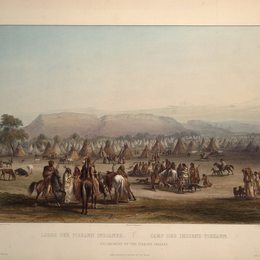 卡尔博德默(Karl Bodmer)高清作品:Encampment of the Piekann Indians, plate 43 from Volume 2 of