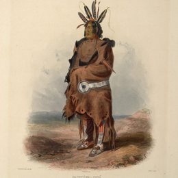 卡尔博德默(Karl Bodmer)高清作品:Pachtuwa-Chta, an Arrikkara Warrior, plate 27 from Volume 1