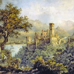 卡尔博德默(Karl Bodmer)高清作品:Stolzenfels Castle, in the background Lahneck Castle