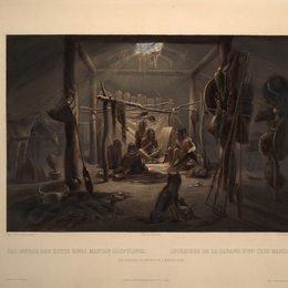 卡尔博德默(Karl Bodmer)高清作品:The Interior of a Hut of a Mandan Chief, plate 19 from Volum