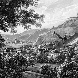 卡尔博德默(Karl Bodmer)高清作品:The town Traben Trarbach and the Grevenburg on the Moselle R