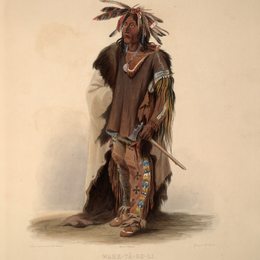 卡尔博德默(Karl Bodmer)高清作品:Wahk-Ta-Ge-Li, a Sioux Warrior, plate 8 from Volume 2 of &amp;am