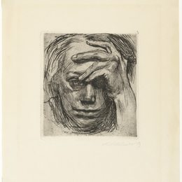 《手在额头上的自画像》凯绥·珂勒惠支(Kathe Kollwitz)高清作品欣赏