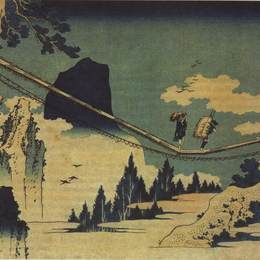 葛饰北斋(Katsushika Hokusai)高清作品:The Suspension Bridge Between Hida and Etchu