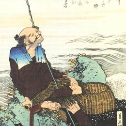 《老渔夫抽烟斗》葛饰北斋(Katsushika Hokusai)高清作品欣赏