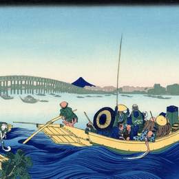 《日暮从苏美达银行的日落桥》葛饰北斋(Katsushika Hokusai)高清作品欣赏