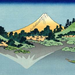 葛饰北斋(Katsushika Hokusai)高清作品:The Fuji reflects in Lake Kawaguchi, seen from the Misaka pa