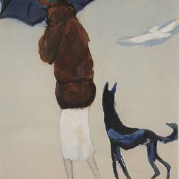 《带着狗走在沙滩上的女人》凯斯·凡·东根(Kees van Dongen)高清作品欣赏