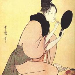 《妓女应用唇胭脂》喜多川歌麿(Kitagawa Utamaro)高清作品欣赏