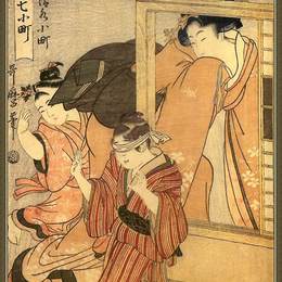 《一个女人看着两个孩子》喜多川歌麿(Kitagawa Utamaro)高清作品欣赏