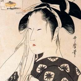 喜多川歌麿(Kitagawa Utamaro)高清作品:Woman playing a poppin