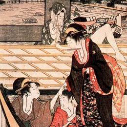 《桥上的景色》喜多川歌麿(Kitagawa Utamaro)高清作品欣赏