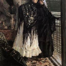 康斯坦丁·柯罗文(Konstantin Korovin)高清作品:At the balcony.Spanish women Leonora and Ampara