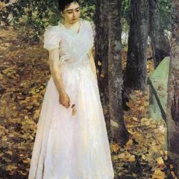 康斯坦丁·柯罗文(Konstantin Korovin)高清作品:Autumn.Young Woman in a Garden