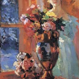 康斯坦丁·柯罗文(Konstantin Korovin)高清作品:Still life with portrait of Pertseva