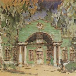 康斯坦丁·柯罗文(Konstantin Korovin)高清作品:The Larin`s Garden. Sketch of set for P. Tchaikovsky`s opera