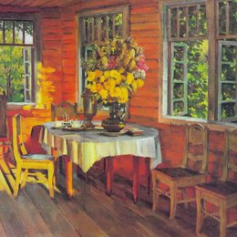 康斯坦丁·由安(Konstantin Yuon)高清作品:August Evening. Last Ray. Ligachevo