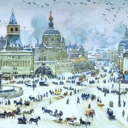 《冬季卢比斯卡亚广场》康斯坦丁·由安(Konstantin Yuon)高清作品欣赏