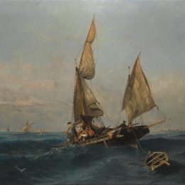 《波涛汹涌的渔船》康斯坦丁·沃拉纳基思(Konstantinos Volanakis)高清作品欣赏