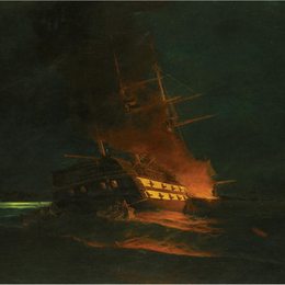 《土耳其护卫舰的燃烧》康斯坦丁·沃拉纳基思(Konstantinos Volanakis)高清作品欣赏