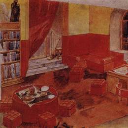 库兹马·彼得罗夫(Kuzma Petrov-Vodkin)高清作品:Set Design for staging Diary of Satan (by L. Andreev)