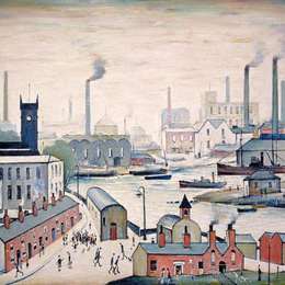 《运河和工厂》L·S·洛里(L. S. Lowry)高清作品欣赏