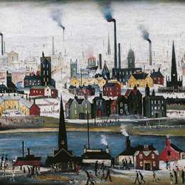 《工业景观。运河》L·S·洛里(L. S. Lowry)高清作品欣赏