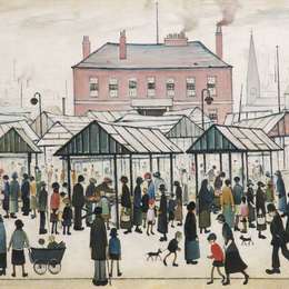 《市场景象，北方小镇》L·S·洛里(L. S. Lowry)高清作品欣赏