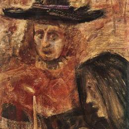 《有帽子和妇女的人有黑围巾的》拉霍斯古拉西(Lajos Gulacsy)高清作品欣赏