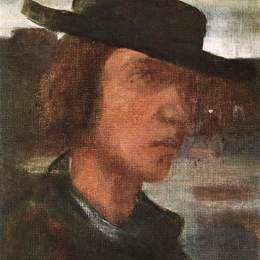 《带帽子的自画像》拉霍斯古拉西(Lajos Gulacsy)高清作品欣赏