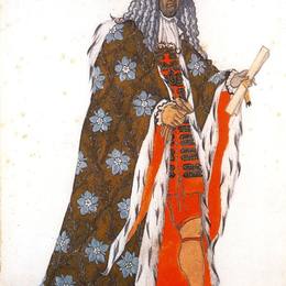 莱昂·巴克斯特(Leon Bakst)高清作品:Costume design for The Master of Ceremonies, from Sleeping B