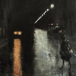 雷瑟·里(Lesser Ury)高清作品:N&amp;amp?chtliche Stra&amp;amp?enszene, Berlin