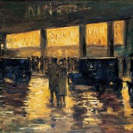 雷瑟·里(Lesser Ury)高清作品:Vor dem Caf&amp;ampé (Berlin bei Nacht)