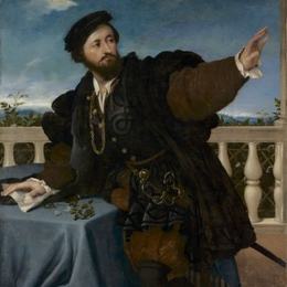 《在阳台上的贵族》洛伦佐·洛图(Lorenzo Lotto)高清作品欣赏