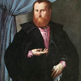 《黑色丝绸斗篷中的男人肖像》洛伦佐·洛图(Lorenzo Lotto)高清作品欣赏