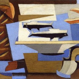 《布列塔尼面包，两条鱼，勺子》刘易斯·马库锡(Louis Marcoussis)高清作品欣赏