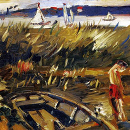 洛维斯·科林斯(Lovis Corinth)高清作品:Punt in the Reeds at Muritzsee