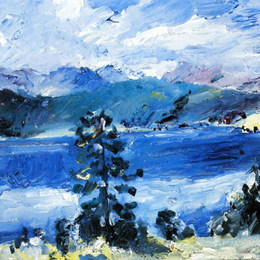 洛维斯·科林斯(Lovis Corinth)高清作品:The Walchensee with a Larch Tree