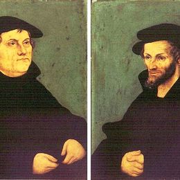 大·卢卡斯·克拉纳赫(Lucas Cranach the Elder)高清作品:Portraits of Martin Luther and Philipp Melanchthon